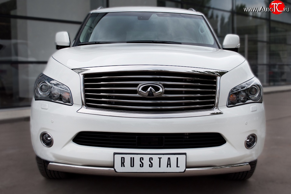 17 299 р. Защита переднего бампера (Ø75х42 мм, нержавейка) Russtal INFINITI QX56 Z62 (2010-2013)  с доставкой в г. Новочеркасск