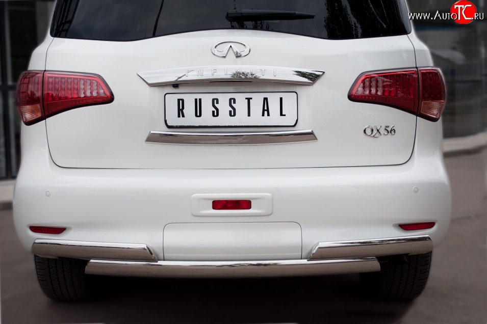 25 699 р. Защита заднего бампера (Ø75x42 мм, нержавейка) Russtal INFINITI QX56 Z62 (2010-2013)  с доставкой в г. Новочеркасск