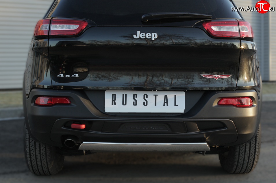 16 699 р. Защита заднего бампера (Trailhawk, Ø75x42 мм, нержавейка) Russtal Jeep Cherokee KL дорестайлинг (2014-2017)  с доставкой в г. Новочеркасск