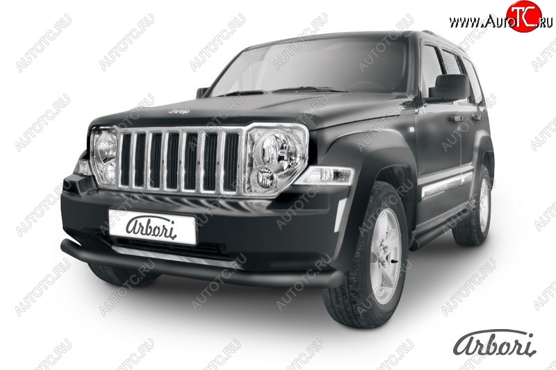 8 837 р. Защита переднего бампера Arbori (черная, 1 труба d76 mm). Jeep Cherokee KK (2007-2014)  с доставкой в г. Новочеркасск