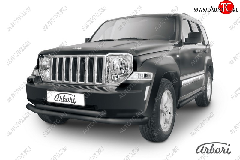 12 509 р. Защита переднего бампера Arbori (черная, 2 трубы d76 и 57 mm) Jeep Cherokee KK (2007-2014)  с доставкой в г. Новочеркасск