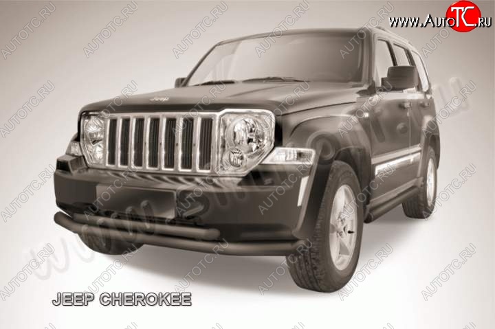 10 999 р. Защита переднего бампера из труб d76+d57 Slitkoff (двойная)  Jeep Cherokee  KK (2007-2014) (Цвет: серебристый)  с доставкой в г. Новочеркасск