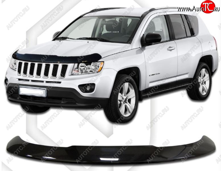 2 159 р. Дефлектор капота CA-Plastic  Jeep Compass  MK (2011-2015) рестайлинг (Classic черный, Без надписи)  с доставкой в г. Новочеркасск