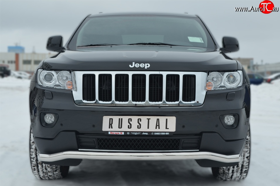 13 549 р. Защита переднего бампера (Ø63 мм волна, нержавейка) Russtal  Jeep Grand Cherokee  WK2 (2010-2013) дорестайлинг  с доставкой в г. Новочеркасск