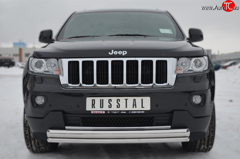 17 999 р. Защита переднего бампера (2 трубыØ76 и 42 мм, нержавейка) Russtal  Jeep Grand Cherokee  WK2 (2010-2013) дорестайлинг  с доставкой в г. Новочеркасск