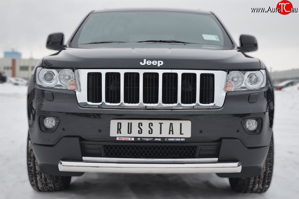 14 999 р. Одинарная защита переднего бампера диаметром 76 мм Russtal  Jeep Grand Cherokee  WK2 (2010-2013) дорестайлинг  с доставкой в г. Новочеркасск