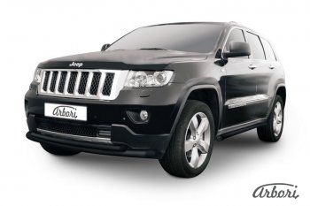 7 649 р. Защита переднего бампера Arbori (черная, 1 труба d76 mm).  Jeep Grand Cherokee  WK2 (2010-2013) дорестайлинг  с доставкой в г. Новочеркасск. Увеличить фотографию 1