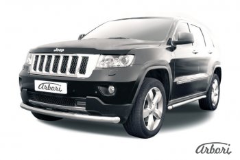 14 579 р. Защита переднего бампера Arbori (нержавейка, 1 труба d76 mm). Jeep Grand Cherokee WK2 дорестайлинг (2010-2013)  с доставкой в г. Новочеркасск. Увеличить фотографию 1