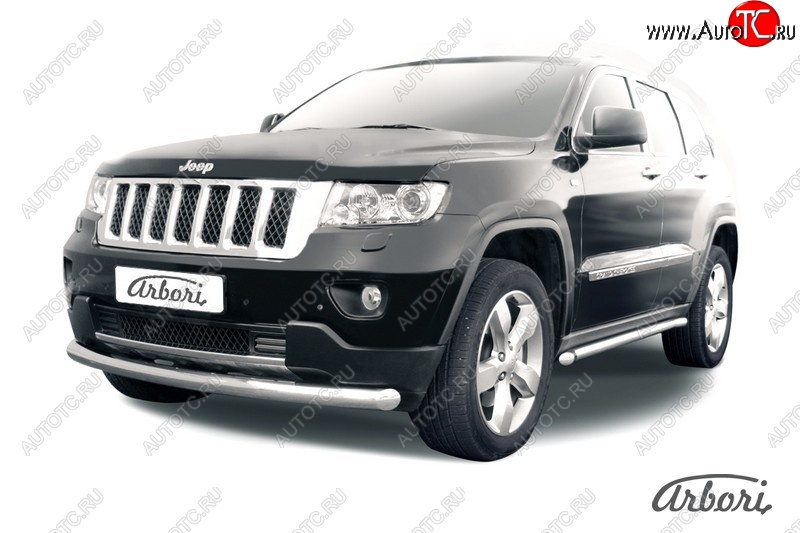 14 579 р. Защита переднего бампера Arbori (нержавейка, 1 труба d76 mm). Jeep Grand Cherokee WK2 дорестайлинг (2010-2013)  с доставкой в г. Новочеркасск