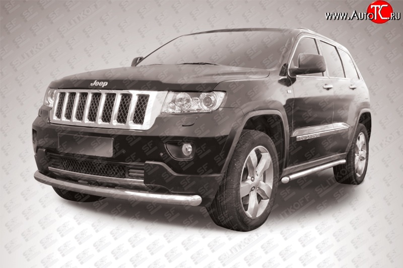 12 799 р. Одинарная защита переднего бампера диаметром 76 мм Slitkoff  Jeep Grand Cherokee  WK2 (2010-2013) дорестайлинг (Нержавейка, Полированная)  с доставкой в г. Новочеркасск