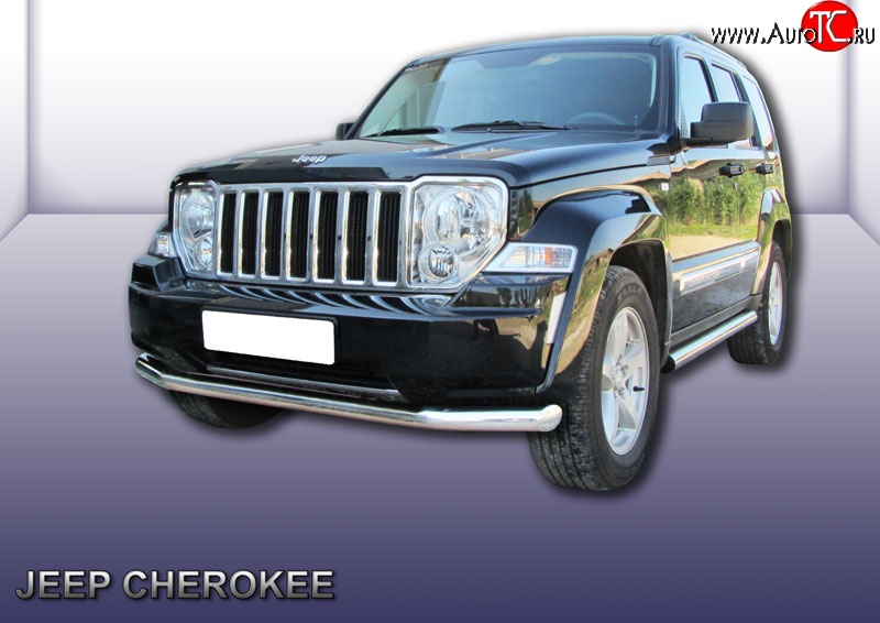 13 999 р. Одинарная защита переднего бампера диаметром 76 мм Slitkoff  Jeep Liberty  KK (2007-2013) (Нержавейка, Полированная)  с доставкой в г. Новочеркасск