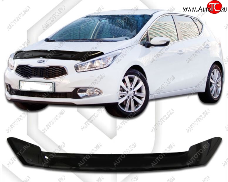 2 079 р. Дефлектор капота CA-Plastiс  KIA Ceed  2 JD (2012-2015) дорестайлинг, хэтчбэк (Classic черный, Без надписи)  с доставкой в г. Новочеркасск