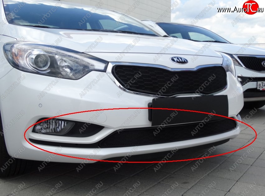 1 469 р. Нижняя защитная сетка на бампер Russtal (черная) KIA Cerato 3 YD дорестайлинг седан (2013-2016)  с доставкой в г. Новочеркасск