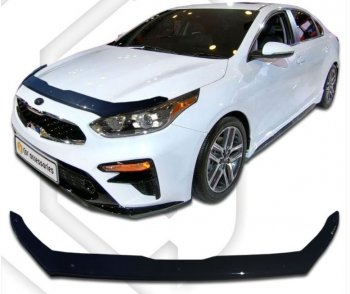 1 839 р. Дефлектор капота CA-Plastiс  KIA Cerato  4 BD (2018-2021) дорестайлинг седан, дорестайлинг, хэтчбэк (Classic черный, Без надписи)  с доставкой в г. Новочеркасск. Увеличить фотографию 1