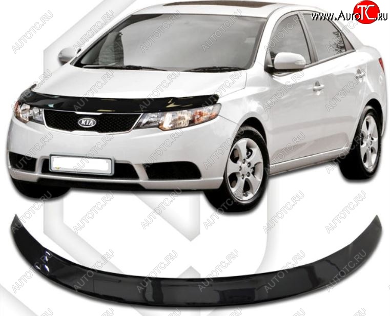 2 199 р. Дефлектор капота CA-Plastiс  KIA Forte ( седан,  хэтчбек) (2008-2013) (Classic черный, Без надписи)  с доставкой в г. Новочеркасск