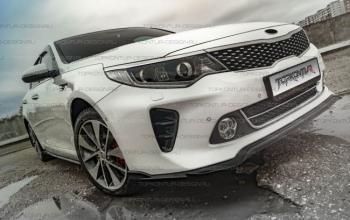 8 499 р. Юбка переднего бампера (только GT-Line бампер) TopKontur Design KIA Optima 4 JF дорестайлинг универсал (2015-2018) (Неокрашенная)  с доставкой в г. Новочеркасск. Увеличить фотографию 2