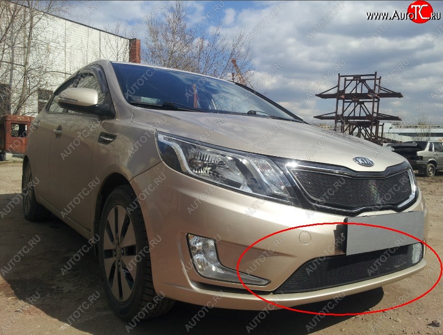 2 199 р. Нижняя защитная сетка на бампер Russtal (черная) KIA Rio 3 QB дорестайлинг седан (2011-2015)  с доставкой в г. Новочеркасск