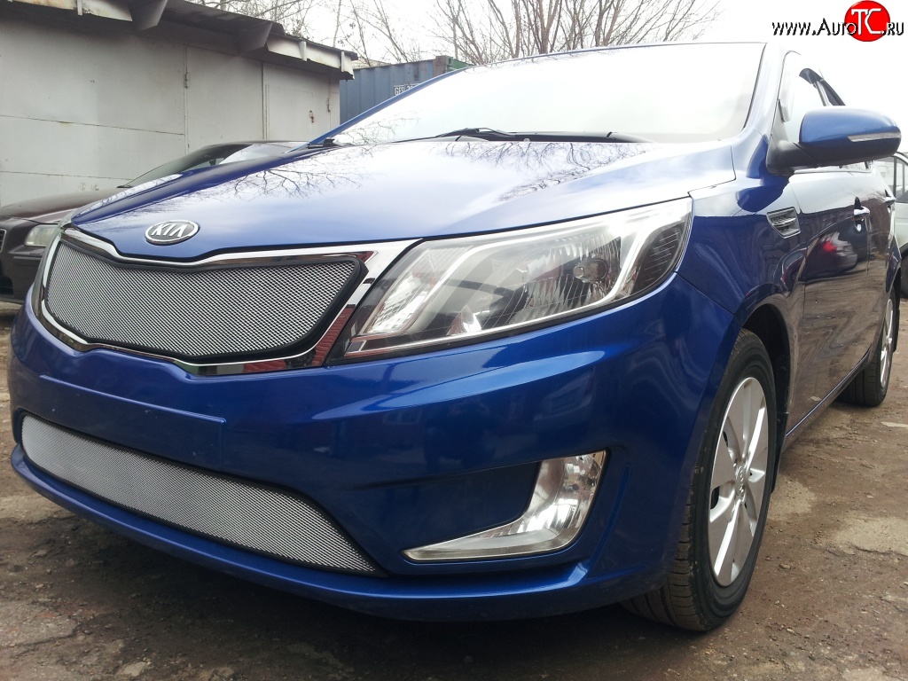 1 539 р. Нижняя сетка на бампер Russtal (хром)  KIA Rio  3 QB (2011-2015) дорестайлинг седан, дорестайлингхэтчбек5дв.  с доставкой в г. Новочеркасск