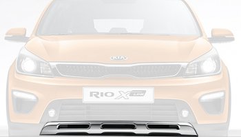 13 649 р. Центральная накладка на передний бампер Оригинал (серебряная)  KIA Rio  X-line (2017-2021)  с доставкой в г. Новочеркасск. Увеличить фотографию 1