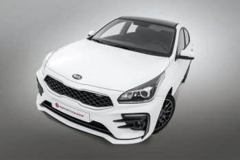 29 699 р. Передний бампер Kudos LUX KIA Rio 4 FB дорестайлинг седан (2016-2020) (Под прямоугольные ДХО с ПТФ, Неокрашенный)  с доставкой в г. Новочеркасск. Увеличить фотографию 1