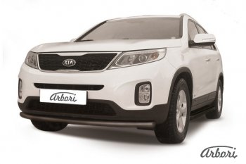 Защита переднего бампера Arbori (радиусная, черная, 1 труба d57 mm). KIA Sorento XM рестайлинг (2012-2015)