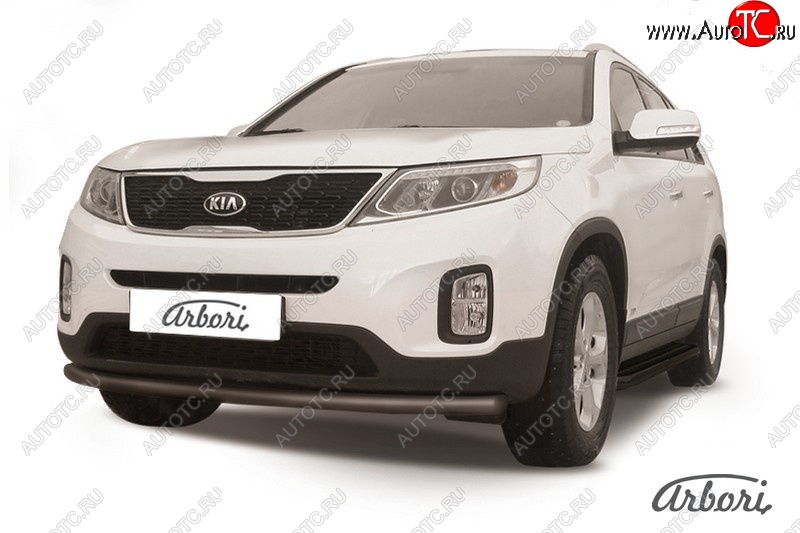 8 369 р. Защита переднего бампера Arbori (радиусная, черная, 1 труба d57 mm). KIA Sorento XM рестайлинг (2012-2015)  с доставкой в г. Новочеркасск