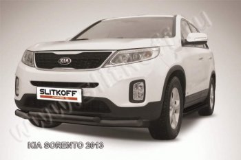 9 949 р. Защита переднего бампера из труб d76+57 Slitkoff (двойная) KIA Sorento XM рестайлинг (2012-2015) (Цвет: серебристый)  с доставкой в г. Новочеркасск. Увеличить фотографию 1