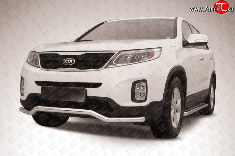 13 449 р. Фигурная защита переднего бампера диаметром 57 мм Slitkoff  KIA Sorento  XM (2012-2015) рестайлинг (Нержавейка, Полированная)  с доставкой в г. Новочеркасск