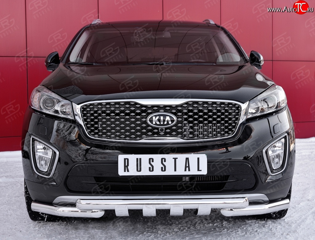 32 599 р. Защита переднего бампера (2 трубыØ63 мм, нержавейка) SLITKOFF KIA Sorento UM/Prime дорестайлинг (2014-2018)  с доставкой в г. Новочеркасск