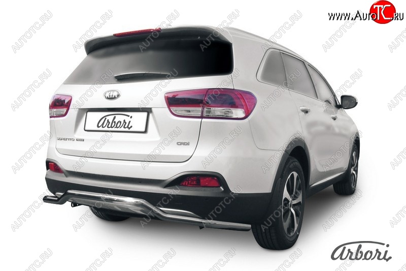 5 299 р. Защита заднего бампера Arbori (волна, нержавейка, 1 труба d57 mm). KIA Sorento UM/Prime дорестайлинг (2014-2018)  с доставкой в г. Новочеркасск