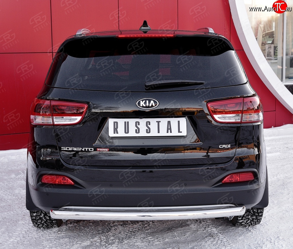 7 999 р. Защита заднего бампера (Ø75x42 мм, нержавейка) Russtal KIA Sorento UM/Prime дорестайлинг (2014-2018)  с доставкой в г. Новочеркасск