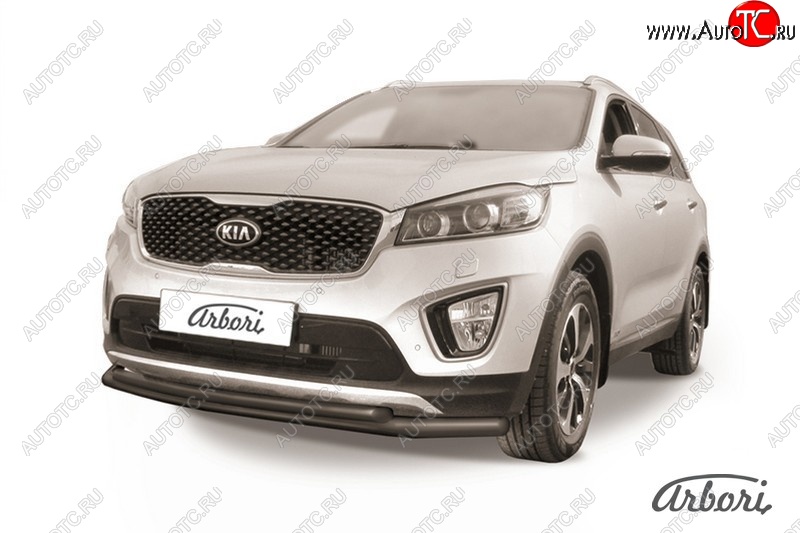 6 349 р. Защита переднего бампера Arbori (черная, 2 трубы d57 и 42 mm) KIA Sorento UM/Prime дорестайлинг (2014-2018)  с доставкой в г. Новочеркасск