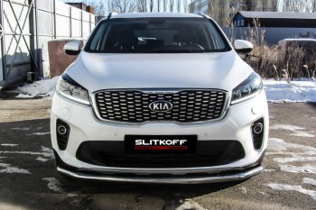 11 299 р. Защита переднего бампера Slitkoff (двойная, d57/42)  KIA Sorento  UM/Prime (2018-2020) рестайлинг (Нержавейка, Полированная)  с доставкой в г. Новочеркасск. Увеличить фотографию 2