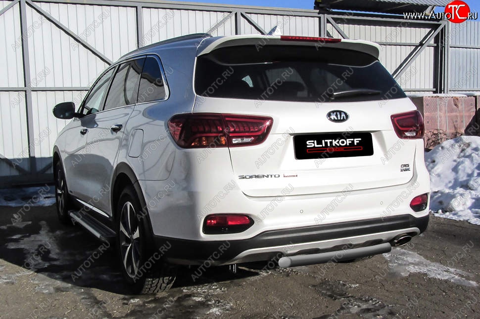 4 549 р. Защита заднего бампера Slitkoff (короткая, d57)  KIA Sorento  UM/Prime (2018-2020) рестайлинг (Сталь с полимерным покрытием. Цвет: серебристый)  с доставкой в г. Новочеркасск