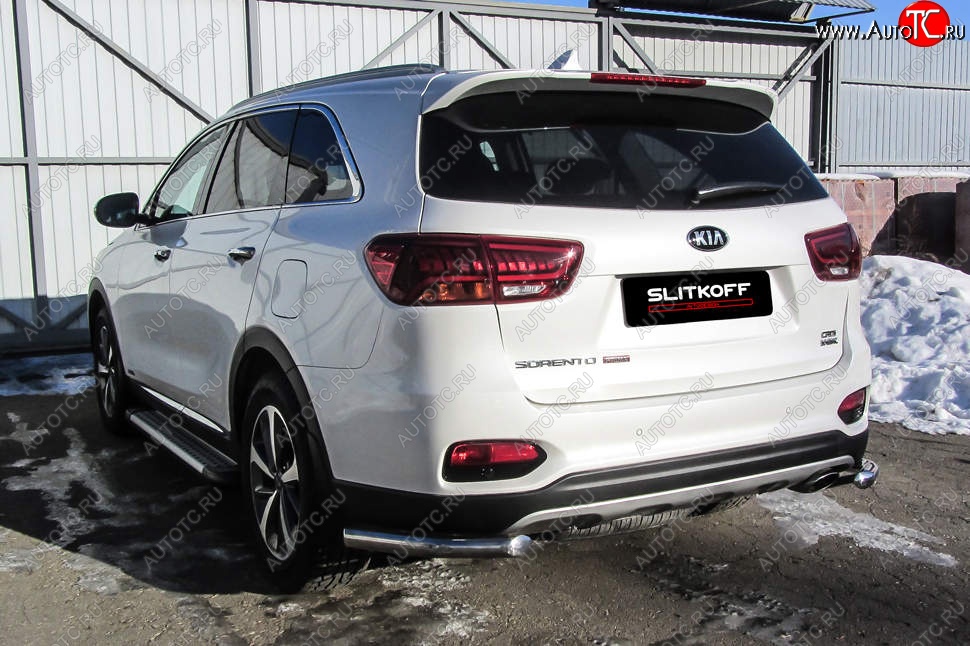 7 349 р. Защита заднего бампера Slitkoff (уголки, d57)  KIA Sorento  UM/Prime (2018-2020) рестайлинг (Нержавейка, Полированная)  с доставкой в г. Новочеркасск