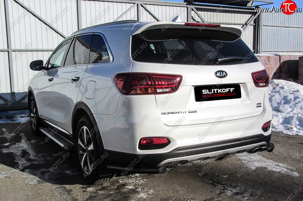 4 399 р. Защита заднего бампера Slitkoff (уголки, d57) KIA Sorento UM/Prime рестайлинг (2018-2020) (Сталь с полимерным покрытием. Цвет: чёрный)  с доставкой в г. Новочеркасск