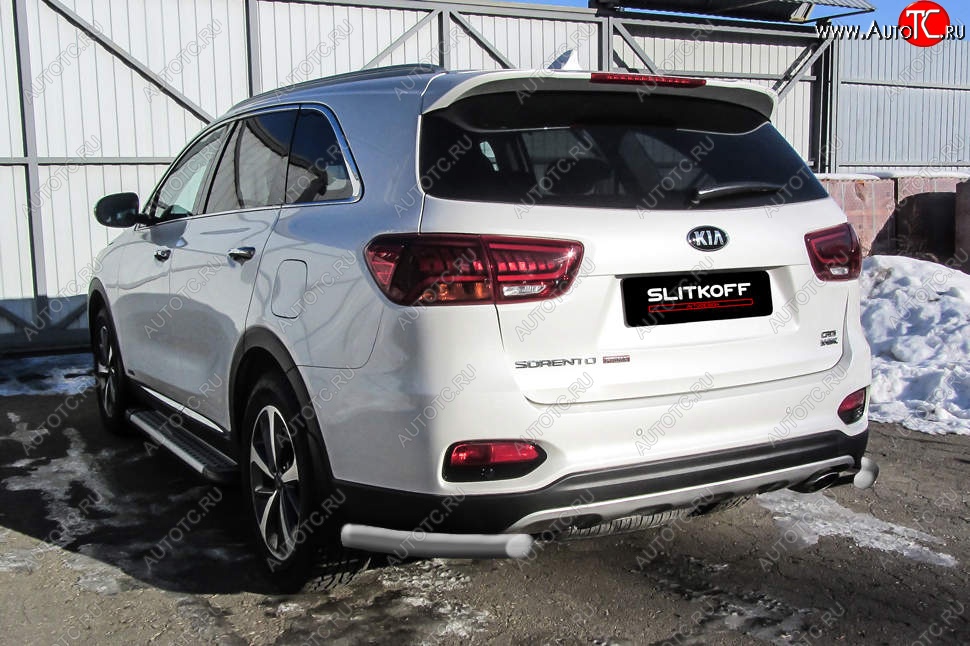 4 399 р. Защита заднего бампера Slitkoff (уголки, d57)  KIA Sorento  UM/Prime (2018-2020) рестайлинг (Сталь с полимерным покрытием. Цвет: серебристый)  с доставкой в г. Новочеркасск