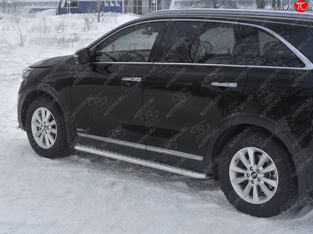 21 699 р. Порожки для ног SLITKOFF (Ø42 мм)  KIA Sorento  UM/Prime (2018-2020) рестайлинг (Лист алюминиевый, труба - нержавейка)  с доставкой в г. Новочеркасск