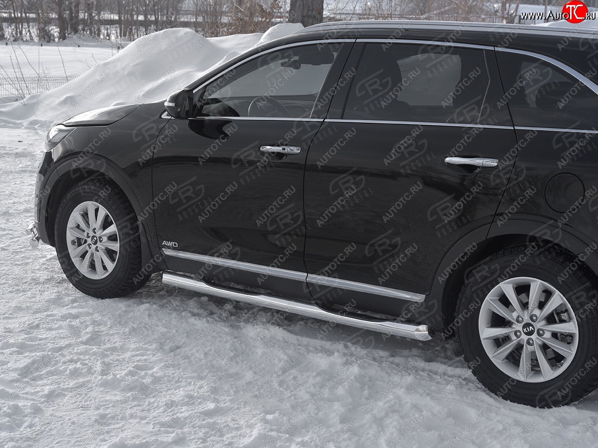 21 599 р. Защита порогов (Ø76 мм с проступью, нержавейка) SLITKOFF  KIA Sorento  UM/Prime (2018-2020) рестайлинг (Металлические торцы под 45°)  с доставкой в г. Новочеркасск