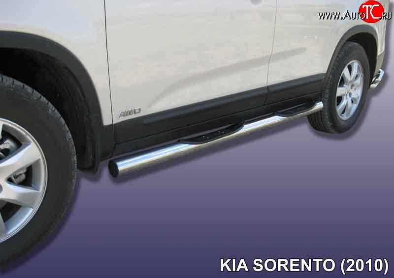 16 799 р. Защита порогов Slitkoff (Ø 76, с проступями)  KIA Sorento  XM (2009-2012) дорестайлинг (Нержавеющая сталь)  с доставкой в г. Новочеркасск