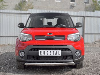 10 349 р. Защита переднего бампера (Ø75х42 мм, нержавейка) Russtal KIA Soul PS дорестайлинг (2014-2016)  с доставкой в г. Новочеркасск. Увеличить фотографию 2