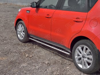 21 749 р. Защита порогов из овальной трубы d75x42 мм с проступью Russtal KIA Soul PS дорестайлинг (2014-2016)  с доставкой в г. Новочеркасск. Увеличить фотографию 2