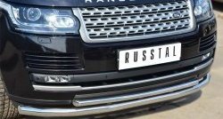 20 449 р. Защита переднего бампера (2 трубыØ63 и 42 мм, нержавейка) Russtal Land Rover Range Rover 4 L405 дорестайлинг (2012-2017)  с доставкой в г. Новочеркасск. Увеличить фотографию 2