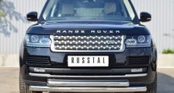 23 649 р. Защита переднего бампера (2 трубыØ76 и 63 мм, нержавейка) Russtal Land Rover Range Rover 4 L405 дорестайлинг (2012-2017)  с доставкой в г. Новочеркасск. Увеличить фотографию 4