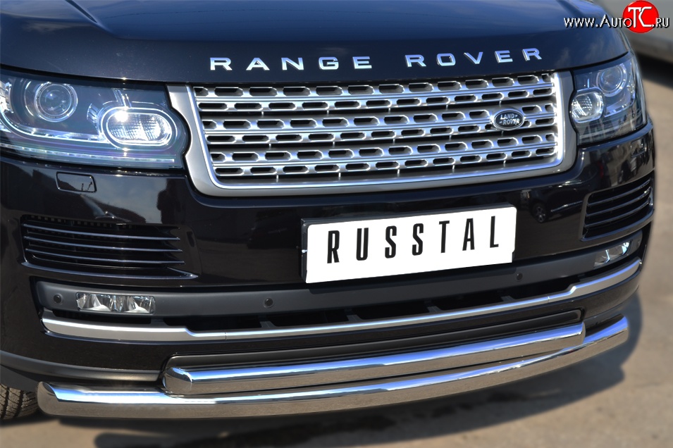 23 649 р. Защита переднего бампера (2 трубыØ76 и 63 мм, нержавейка) Russtal Land Rover Range Rover 4 L405 дорестайлинг (2012-2017)  с доставкой в г. Новочеркасск