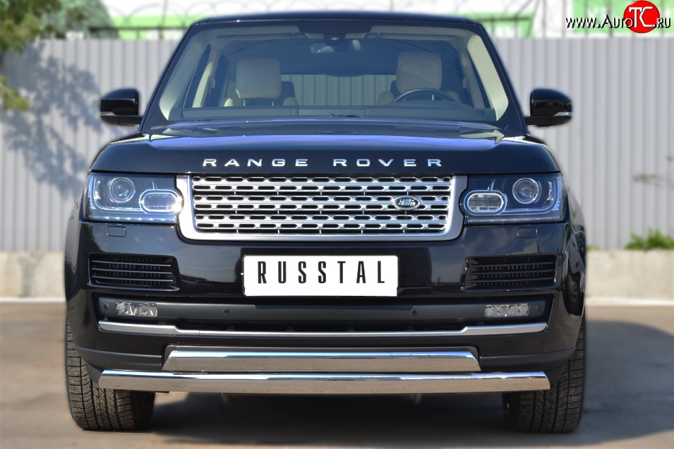 27 649 р. Защита переднего бампера (2 трубыØ75х42 мм, нержавейка) Russtal Land Rover Range Rover 4 L405 дорестайлинг (2012-2017)  с доставкой в г. Новочеркасск