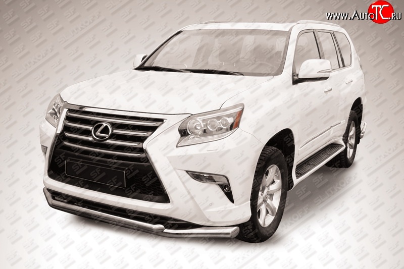 22 999 р. Двойная защита переднего бампера из труб диаметром 76 и 57 мм Slitkoff  Lexus GX460  J150 (2013-2022) 1-ый рестайлинг, 2-ой рестайлинг (Нержавейка, Полированная)  с доставкой в г. Новочеркасск