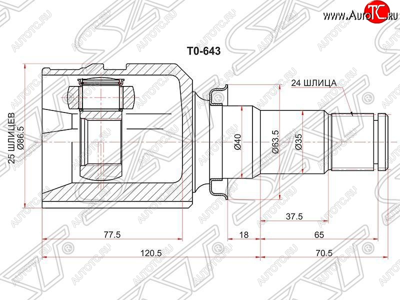 2 799 р. ШРУС SAT (внутренний правый, трипоид) Toyota Auris E150 хэтчбэк 5 дв. дорестайлинг (2006-2010)  с доставкой в г. Новочеркасск