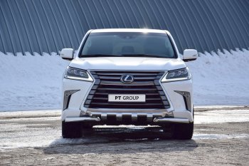 Защита переднего бампера двойная с зубьями из труб d63/63 мм Petroil Tuning Lexus LX450d J200 2-ой рестайлинг (2015-2022) ()