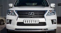 Защита переднего бампера (2 трубыØ76 и 42 мм, нержавейка) Russtal Lexus LX570 J200 дорестайлинг (2007-2012)